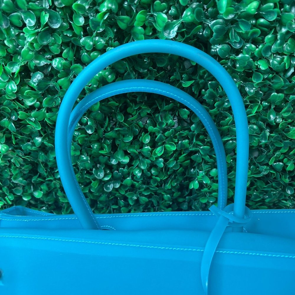 Jelly Tote Blue Green Transparent Purse With Lock and Keys - Picture 8 of 11